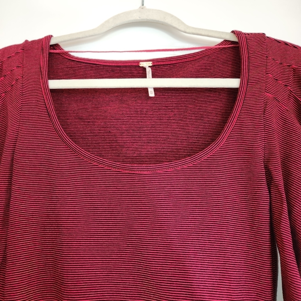 Free People Penelope Long Puff Sleeve Scoop Neck Size XS Ruffle Red/Black Stripe - Picture 5 of 9